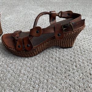 Armani Exchange brown leather wedge sandels